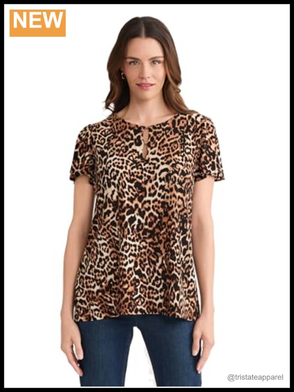 Women's Short Sleeve Cheetah Print Jersey Top - 95% Polyester 5% Elastane
